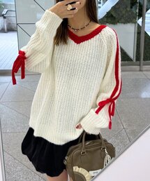 【WEB限定】袖ラインリボンラグランニット