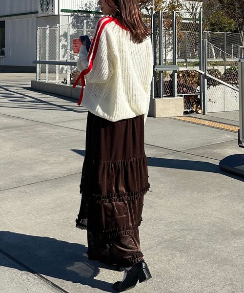 CIAOPANIC（チャオパニック）の「【WEB限定】袖ラインリボンラグランニット（ニット/セーター・レディース・イエロー/レッド/ベージュ/パープル/オフホワイト/グレー/ブラウン・ONE SIZE）」の13枚目の写真