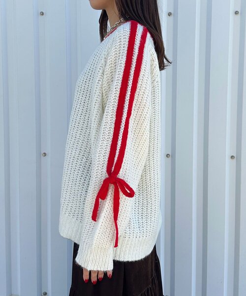 CIAOPANIC（チャオパニック）の「【WEB限定】袖ラインリボンラグランニット（ニット/セーター・レディース・イエロー/レッド/ベージュ/パープル/オフホワイト/グレー/ブラウン・ONE SIZE）」の15枚目の写真