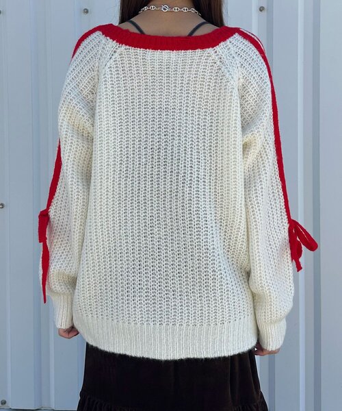 CIAOPANIC（チャオパニック）の「【WEB限定】袖ラインリボンラグランニット（ニット/セーター・レディース・イエロー/レッド/ベージュ/パープル/オフホワイト/グレー/ブラウン・ONE SIZE）」の16枚目の写真