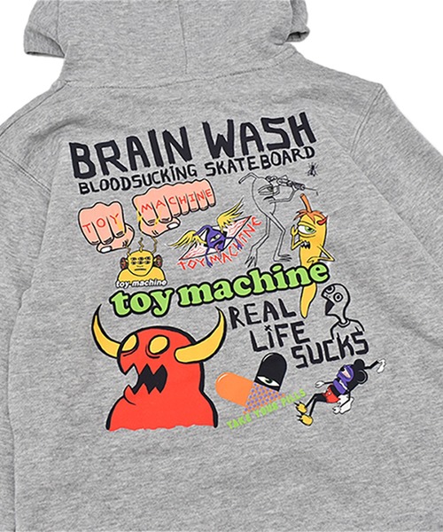 TOY　MACHINE（トイ　マシーン）の「TOY MACHINE/トイマシーン BRAIN WASH Paka キッズ パーカー 25A904-43（パーカー・キッズ・ブラック/ヘザーグレー・130cm/160cm/150cm/140cm）」の4枚目の写真