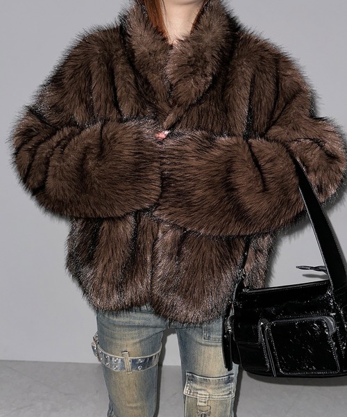 5color 】スタンドカラーフェイクファークロップドコート ／ stand