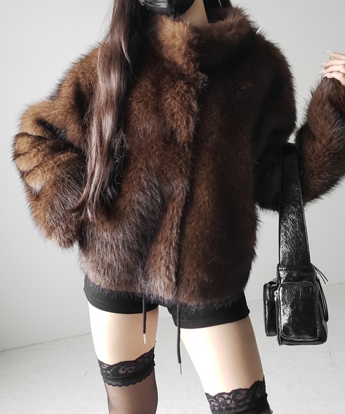 5color 】スタンドカラーフェイクファークロップドコート ／ stand