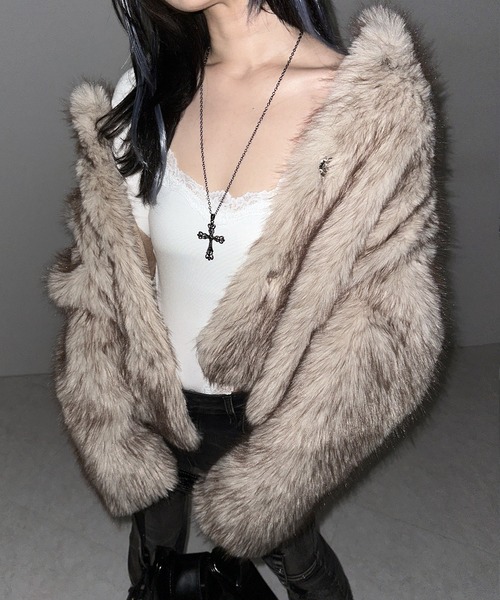 me+em select(ミームセレクト)の「【 5color 】スタンドカラーフェイクファークロップドコート / stand collar fake fur cropped coat(その他アウター・レディース・ブラウン/ベージュ/ブラック/アイボリー/グレー・FREE)」の22枚目の写真