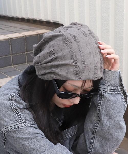 WEGO(ウィゴー)の「WEGO/ダメージルーズワッチ(ニットキャップ/ビーニー・レディース・ブラウン/ダークグレー・FREE)」の3枚目の写真