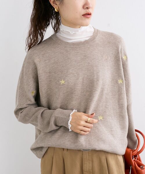 le.coeur blanc（ルクールブラン）の「《手洗い可能》スター刺繍ニットプルオーバー（ニット/セーター・レディース・グレー/ベージュ/ブラウン・38）」の3枚目の写真