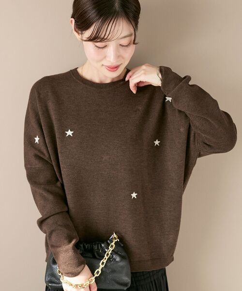 le.coeur blanc（ルクールブラン）の「《手洗い可能》スター刺繍ニットプルオーバー（ニット/セーター・レディース・グレー/ベージュ/ブラウン・38）」の2枚目の写真