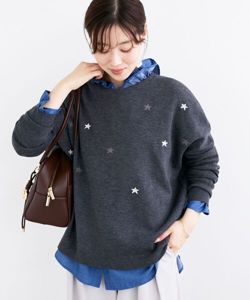 le.coeur blanc（ルクールブラン）の「《手洗い可能》スター刺繍ニットプルオーバー（ニット/セーター・レディース・グレー/ベージュ/ブラウン・38）」の6枚目の写真