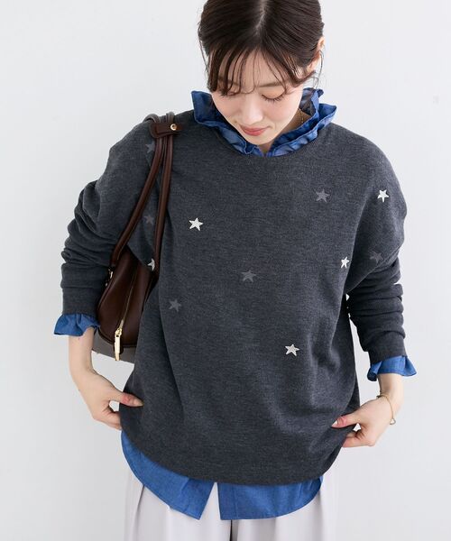 le.coeur blanc（ルクールブラン）の「《手洗い可能》スター刺繍ニットプルオーバー（ニット/セーター・レディース・グレー/ベージュ/ブラウン・38）」の7枚目の写真