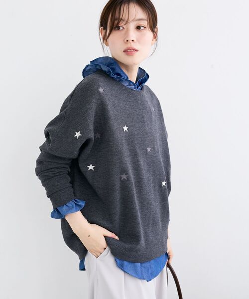 le.coeur blanc（ルクールブラン）の「《手洗い可能》スター刺繍ニットプルオーバー（ニット/セーター・レディース・グレー/ベージュ/ブラウン・38）」の8枚目の写真