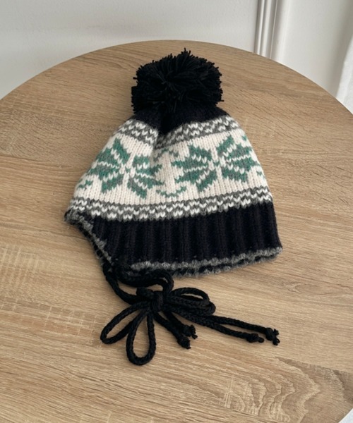 セール】ノルディック柄ニットビーニー（ニットキャップ/ビーニー