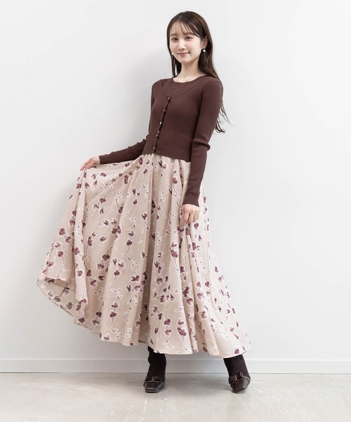 RANDA（ランダ）の「ニットドッキングアンサンブルワンピース（ワンピース・レディース・ブラウン/ホワイト/グレー・1/0）」の3枚目の写真