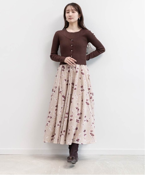 RANDA（ランダ）の「ニットドッキングアンサンブルワンピース（ワンピース・レディース・ブラウン/ホワイト/グレー・1/0）」の4枚目の写真