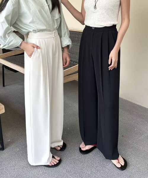 aimoha(アイモハ)の「ストレート タック ワイドパンツ(スラックス・レディース・レッド/ダークグレー/ダークベージュ/ブラック/ライトベージュ・MEDIUM/SMALL/LARGE)」の17枚目の写真