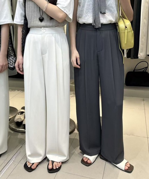 aimoha(アイモハ)の「ストレート タック ワイドパンツ(スラックス・レディース・レッド/ダークグレー/ダークベージュ/ブラック/ライトベージュ・MEDIUM/SMALL/LARGE)」の19枚目の写真