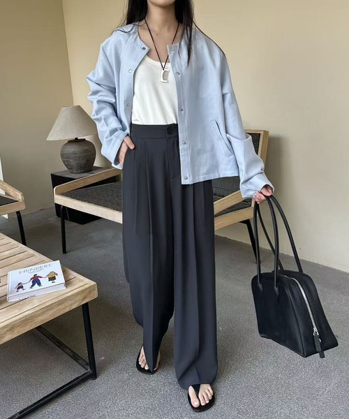 aimoha(アイモハ)の「ストレート タック ワイドパンツ(スラックス・レディース・レッド/ダークグレー/ダークベージュ/ブラック/ライトベージュ・MEDIUM/SMALL/LARGE)」の7枚目の写真