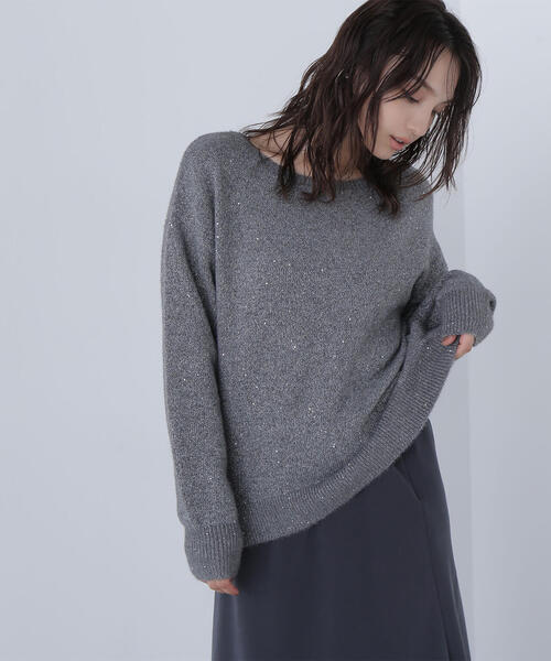 NATURAL BEAUTY BASIC(ナチュラルビューティーベーシック)の「◇スパンコールフェザーラメニット(ニット/セーター・レディース・オレンジ/ライトグリーン/グレー・FREE)」の2枚目の写真