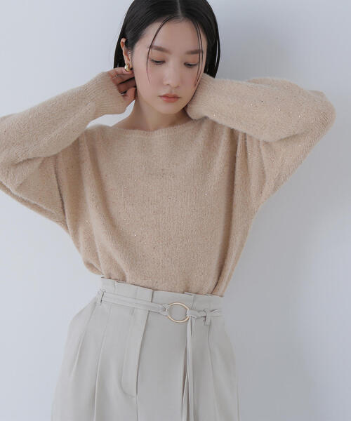 NATURAL BEAUTY BASIC(ナチュラルビューティーベーシック)の「◇スパンコールフェザーラメニット(ニット/セーター・レディース・オレンジ/ライトグリーン/グレー・FREE)」の1枚目の写真