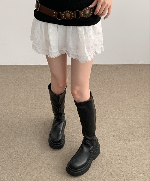 gossip!ロサンゼルス(ゴシップロサンゼルス)の「ストレッチブロックヒールボリュームソールロングブーツ 美脚効果 Y2K(ブーツ・レディース・オフホワイト/ブラック・S/M/L/XL)」の10枚目の写真