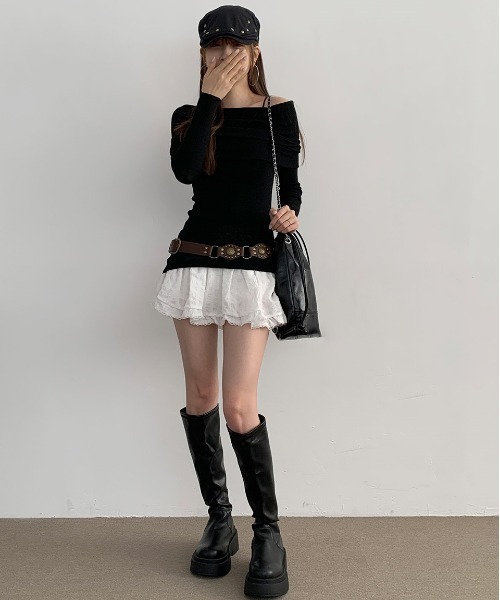 gossip!ロサンゼルス(ゴシップロサンゼルス)の「ストレッチブロックヒールボリュームソールロングブーツ 美脚効果 Y2K(ブーツ・レディース・オフホワイト/ブラック・S/M/L/XL)」の9枚目の写真