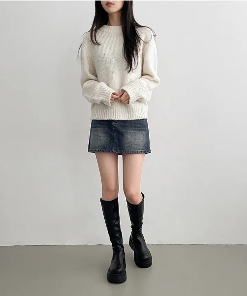 gossip!ロサンゼルス(ゴシップロサンゼルス)の「ストレッチブロックヒールボリュームソールロングブーツ 美脚効果 Y2K(ブーツ・レディース・オフホワイト/ブラック・S/M/L/XL)」の15枚目の写真