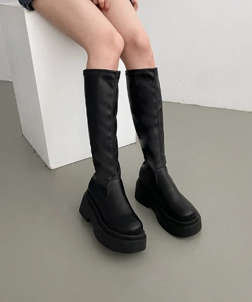 gossip!ロサンゼルス(ゴシップロサンゼルス)の「ストレッチブロックヒールボリュームソールロングブーツ 美脚効果 Y2K(ブーツ・レディース・オフホワイト/ブラック・S/M/L/XL)」の17枚目の写真