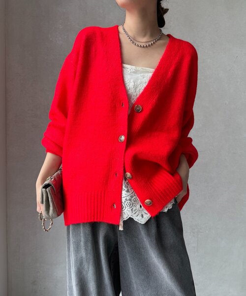 DouDou（ドゥドゥ）の「【WEB限定】Vネックワイドワイドカーディガン（カーディガン/ボレロ・レディース・レッド/キャメル/オフホワイト/チャコールグレー・FREE）」の4枚目の写真