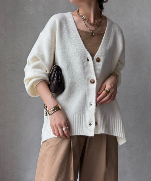 DouDou（ドゥドゥ）の「【WEB限定】Vネックワイドワイドカーディガン（カーディガン/ボレロ・レディース・レッド/キャメル/オフホワイト/チャコールグレー・FREE）」の13枚目の写真