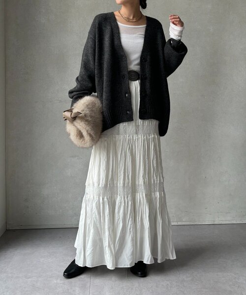 DouDou（ドゥドゥ）の「【WEB限定】Vネックワイドワイドカーディガン（カーディガン/ボレロ・レディース・レッド/キャメル/オフホワイト/チャコールグレー・FREE）」の19枚目の写真