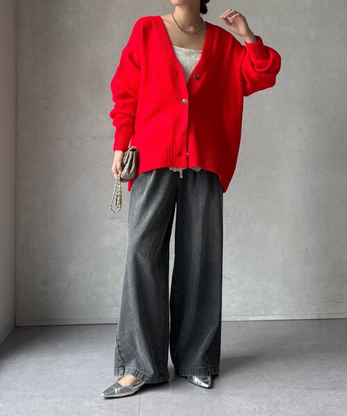 DouDou（ドゥドゥ）の「【WEB限定】Vネックワイドワイドカーディガン（カーディガン/ボレロ・レディース・レッド/キャメル/オフホワイト/チャコールグレー・FREE）」の8枚目の写真