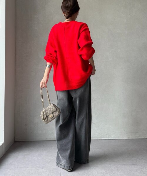 DouDou（ドゥドゥ）の「【WEB限定】Vネックワイドワイドカーディガン（カーディガン/ボレロ・レディース・レッド/キャメル/オフホワイト/チャコールグレー・FREE）」の11枚目の写真