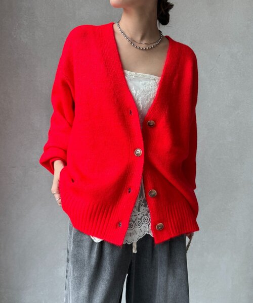DouDou（ドゥドゥ）の「【WEB限定】Vネックワイドワイドカーディガン（カーディガン/ボレロ・レディース・レッド/キャメル/オフホワイト/チャコールグレー・FREE）」の6枚目の写真