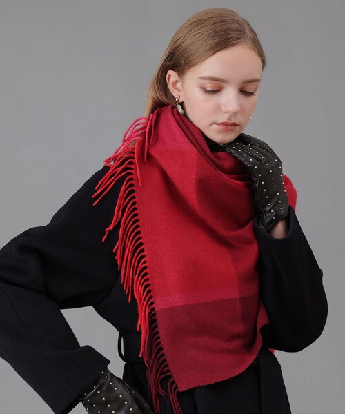 ANAYI（アナイ）の「パネルチェックカシミヤストール（ストール/ショール・レディース・レッド系その他/ベージュ系その他・FREE）」の2枚目の写真