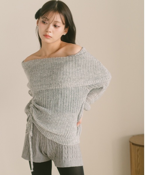 VANNIE U（ヴァニーユー）の「ドロストオフショル透かし編みニット（ニット/セーター・レディース・ベージュ/グレー・FREE）」の20枚目の写真
