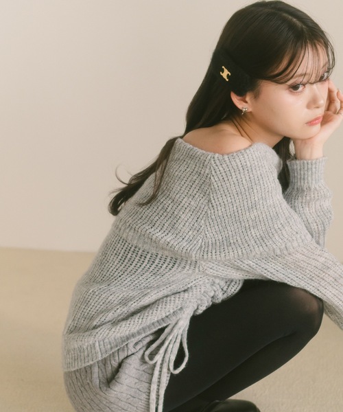 VANNIE U（ヴァニーユー）の「ドロストオフショル透かし編みニット（ニット/セーター・レディース・ベージュ/グレー・FREE）」の21枚目の写真
