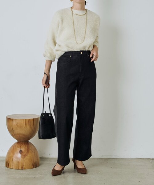 Jena espace merveilleux（ジェナ　エスパスメルヴェイユ）の「メルトンデニムパンツ（デニムパンツ・レディース・ブラック/ブルー・FREE）」の3枚目の写真