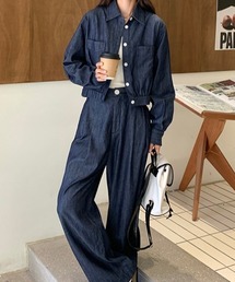 Bifrost（ビフレスト）の「クロップドデニムシャツ＆ワイドパンツセットアップ（セットアップ）」