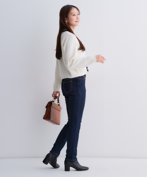 Petitjo(プッチージョ)の「小さいサイズ 裏フリースデニムストレッチパンツ(股下64cm・68cm) 低身長さん・小柄女性(デニムパンツ・レディース・ネイビー系/ネイビー・PS1/PM1/PL1/PSS2/PS2/PM2/PL2/LL/LLP/PSS1)」の5枚目の写真