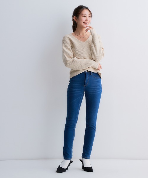 Petitjo(プッチージョ)の「小さいサイズ 裏フリースデニムストレッチパンツ(股下64cm・68cm) 低身長さん・小柄女性(デニムパンツ・レディース・ネイビー系/ネイビー・PS1/PM1/PL1/PSS2/PS2/PM2/PL2/LL/LLP/PSS1)」の10枚目の写真