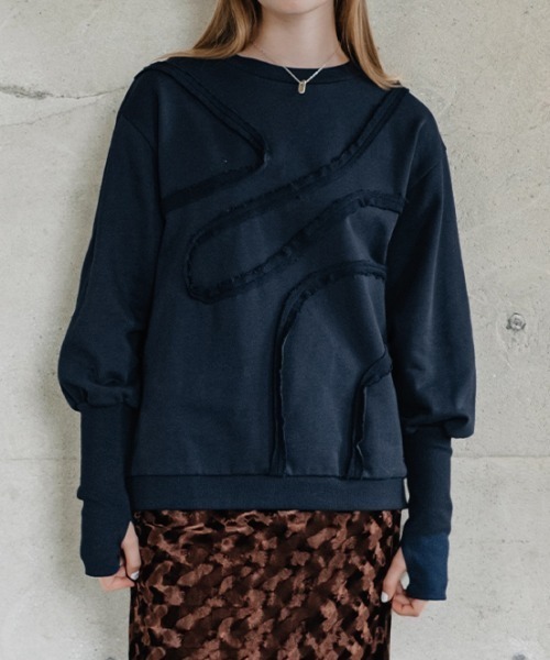sahara（サハラ）の「Curve Design Sweat/カーブデザインスウェット（スウェット・レディース・ライトグレー/チャコール/ネイビー・FREE）」の3枚目の写真