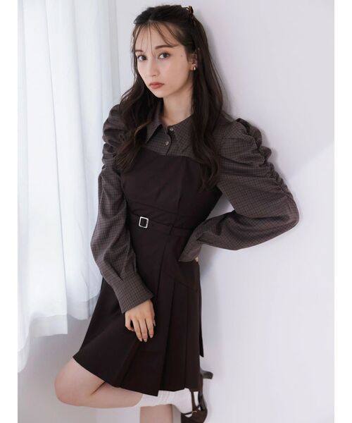 セール】長袖レイヤードシャツミニワンピース（ワンピース）｜dazzlin