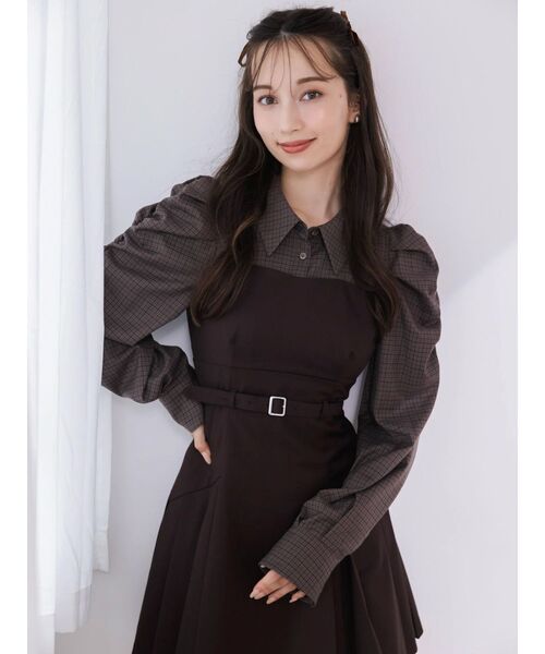 dazzlin（ダズリン）の「長袖レイヤードシャツミニワンピース（ワンピース・レディース・ブラウン/チャコールグレー/ベージュ・SMALL/MEDIUM）」の6枚目の写真