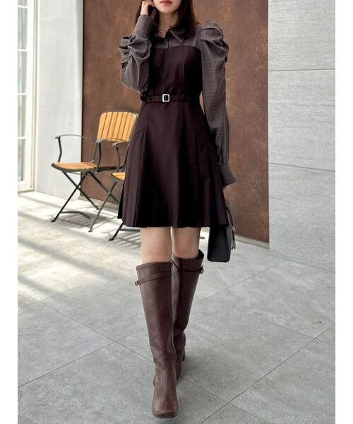 長袖レイヤードシャツミニワンピース（ワンピース）｜dazzlin