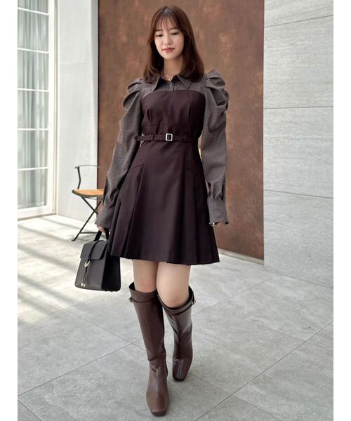 長袖レイヤードシャツミニワンピース（ワンピース）｜dazzlin