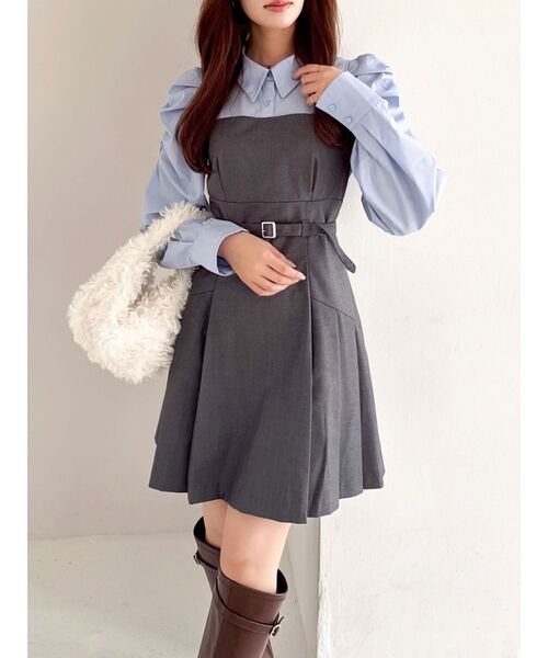 長袖レイヤードシャツミニワンピース（ワンピース）｜dazzlin