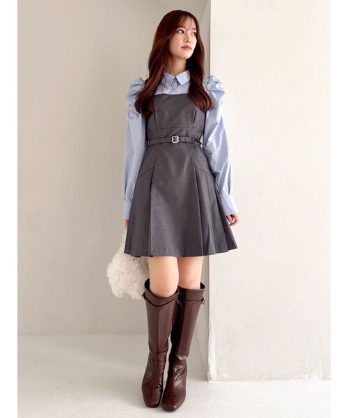 長袖レイヤードシャツミニワンピース（ワンピース）｜dazzlin