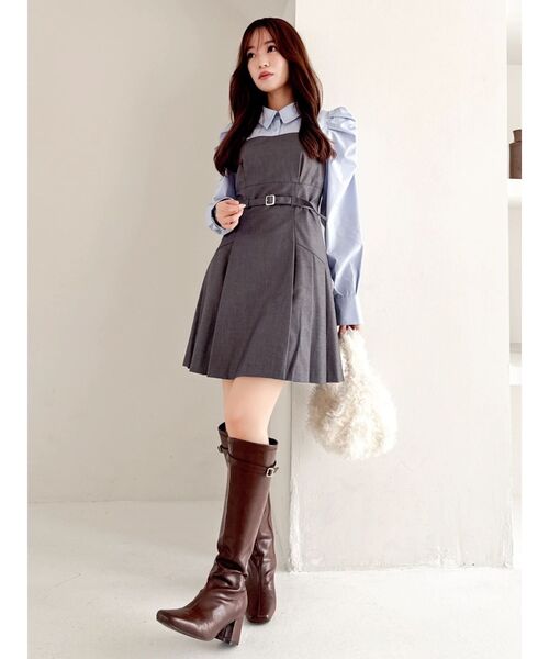 セール】長袖レイヤードシャツミニワンピース（ワンピース）｜dazzlin