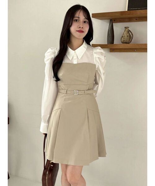 セール】長袖レイヤードシャツミニワンピース（ワンピース）｜dazzlin