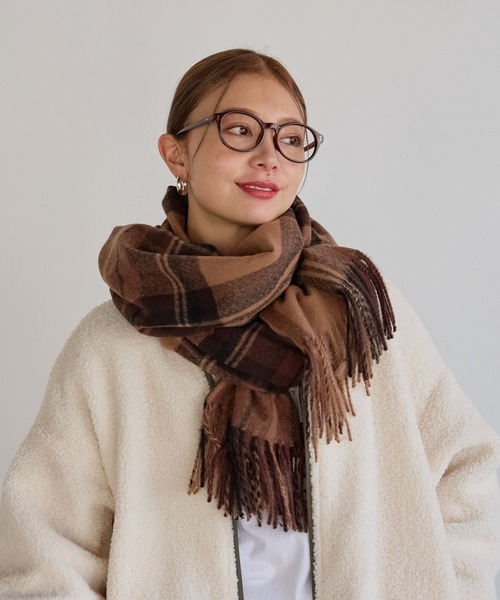 BAYFLOW(ベイフロー)の「カシミヤタッチチェックストール(ストール/ショール・レディース・グレー/ライトブラウン/ネイビー/ブラウン・FREE)」の1枚目の写真