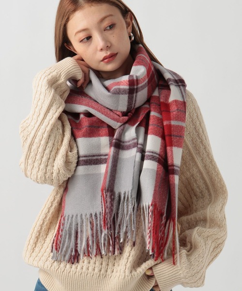 BAYFLOW(ベイフロー)の「カシミヤタッチチェックストール(ストール/ショール・レディース・グレー/ライトブラウン/ネイビー/ブラウン・FREE)」の2枚目の写真